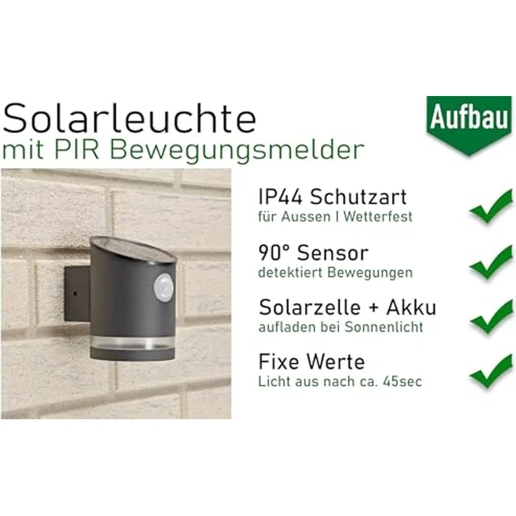 LED Solar Wandleuchte "SWL 119-A" PIR Bewegungsmelder, IP44, anthrazit – Bild 2