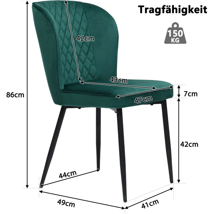 Esszimmerstuhl mit Metallgestell und ergonomischem Design mit abgerundeten Ecken, bequemem Sitzkomfort und stabiler Struktur,Grün – Bild 10