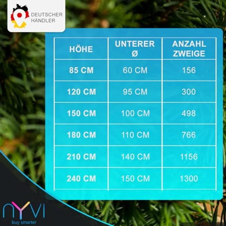 NYVI Künstlicher Weihnachtsbaum Weihnachtsbaum NYVI-Xmas Premium aus 100% Spitzguss Absolut Lebensecht, Künstlicher Tannenbaum B1 Schwer entflammbar Metallständer – Bild 5