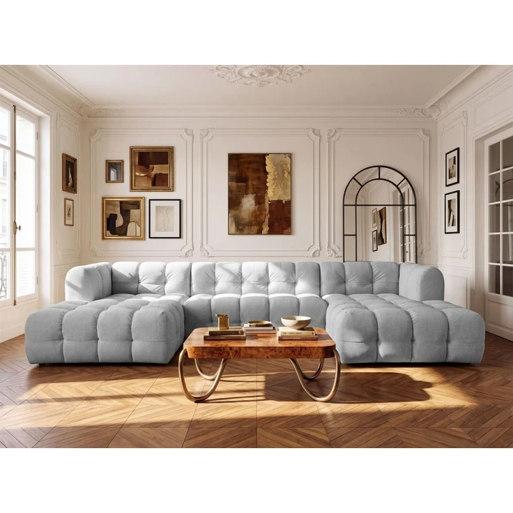 Wohnlandschaft Sofa U-Form SOLVIE in Stoff Moly Hellgrau – Bild 1