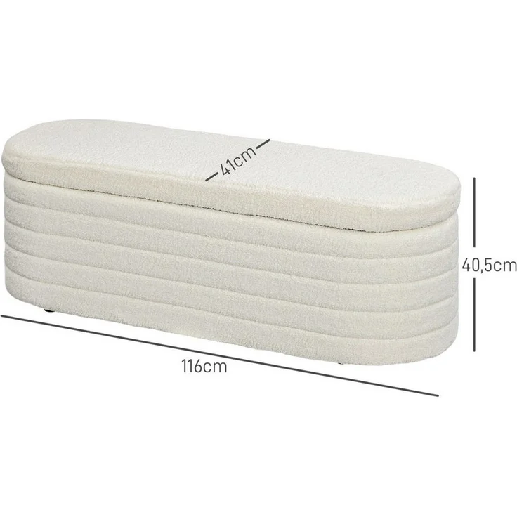 HOMCOM Polsterbank mit Holzrahmen, Bettbank mit Stauraum, Teddy-Vlies-Optik (Sitzbank, 1-St, Truhenbank), für Wohnzimmer, Cremeweiß – Bild 2