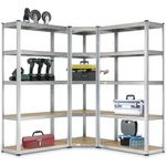 Juskys 3er Metall-Regalsystem, 15 Böden aus MDF, Silber