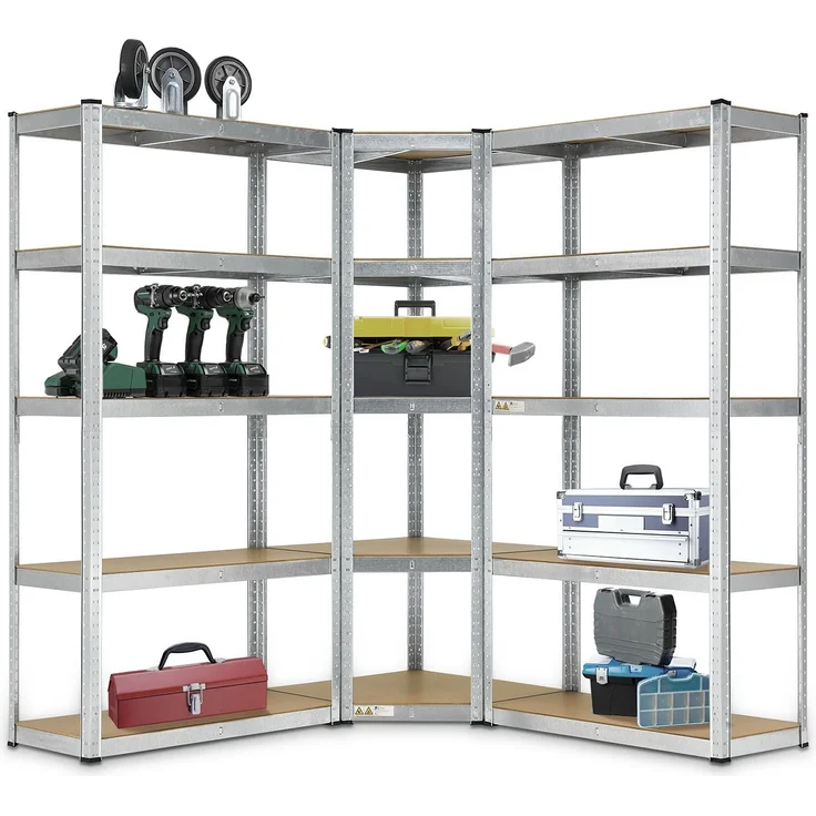 Juskys 3er Metall-Regalsystem, 15 Böden aus MDF, Silber – Bild 1