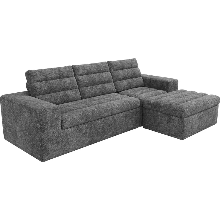 Ecksofa 253 x 161 x 89 cm in Hellgrau, modulares Chenille-Sofa mit Hocker, rahmenloser Schaumstoffpolsterung – Bild 7