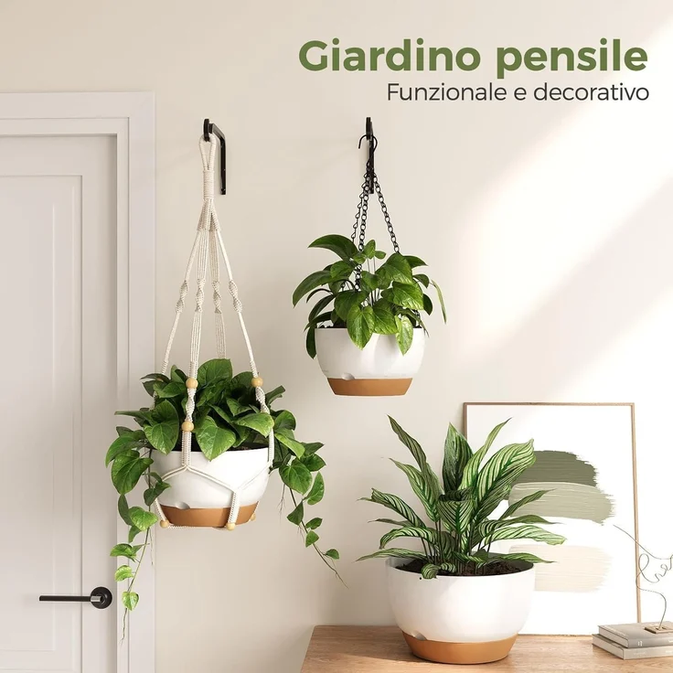 Blumenampeln Makramee 3er Set Selbstbewässerung Weiß – Bild 7