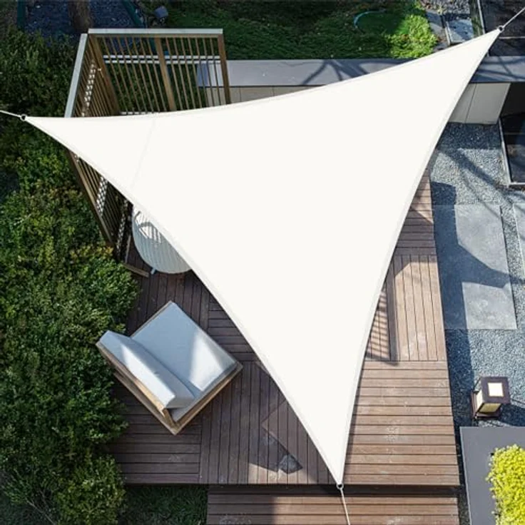 SUNNY GUARD Sonnensegel Wasserdicht 6 x 6 x 6 m Dreieckig Sonnenschutz Wetterschutz Segel Baldachin UV Schutz für Balkon Terrasse Garten, Creme – Bild 2