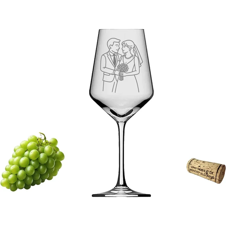 eXODA Weinglas Hochzeit mit Brautpaar-Motiv - spülmaschinenfeste Gravur, 1-tlg, Glas, Atemberaubende Darstellung – Bild 1