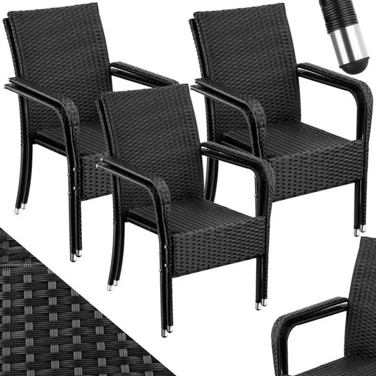 tectake Rattanstuhl Gartenstuhl Girona, stapelbar, Belastbarkeit 120 kg, 58 x 67 x 90 cm (Set, 6 St), Pulverbeschichtetes Stahlgestell für enorme Stabilität – Bild 4