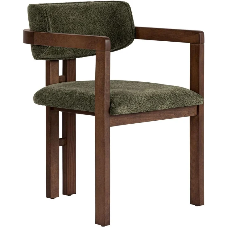 Moderner grüner Stuhl mit Beinen in dunklem Walnuss, 54 x 76 x 54 cm | 100% Buchenholzrahmen, leicht zu reinigendes Polyester-Chenille-Gewebe | 5 cm Schaumstoffsitz, perfekt für Zuhause & Büro – Bild 1