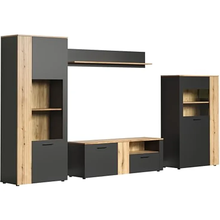 Wohnwand Esteban in grau und Eiche Evoke 340 cm