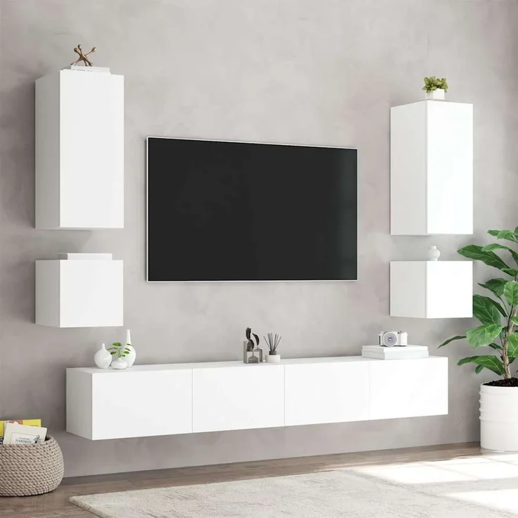 2 pcs TV-Wandschrank, TV Hängeboard mit LED-Leuchten. Weiß 40,5x35x40 cm – Bild 5