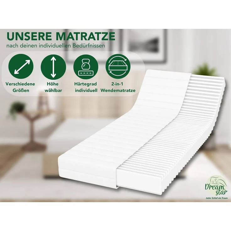 Kaltschaummatratze Simple Flex, 7-Zonen Wendematratze mit zwei Liegeseiten (H2/H3), Dreamstar, ergonomisch & atmungsaktiv - für jede Schlafposition – Bild 1