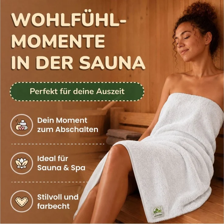 leevitex® Saunatuch, 80x200 cm, 100% Baumwolle, saugstark und fusselfrei, Frottee (Set, 2-St), OEKO-TEX® STANDARD 100 zertifiziert, gestreifte Bordüre – Bild 2