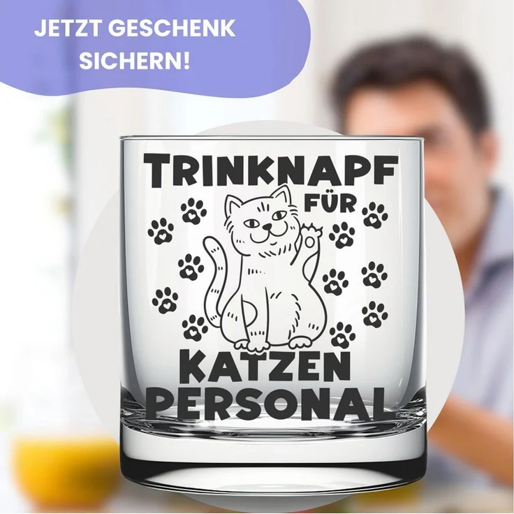 Lasernauten Whiskyglas Glas für Katzenliebhaber und Katzenbesitzer lustige Geschenkidee Katze, mit Gravur – Bild 2