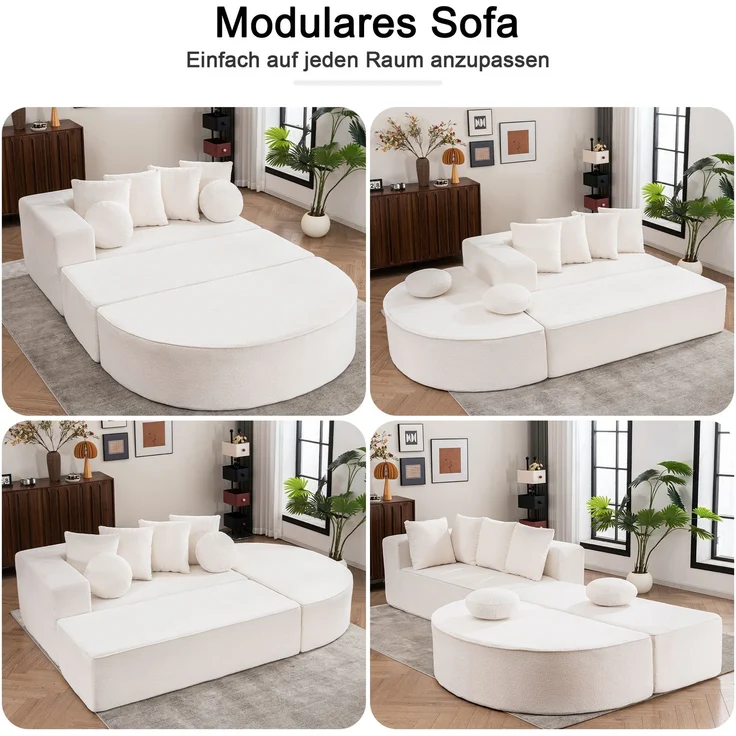 Wohnora-Vollkomprimiertes knochenloses Sofa,Wohnzimmer / Schlafzimmer mit segmentiertem Wolkensofa, modernem modularen Sofa, ohne Montage, komfortablem, hautfreundlichem Chenille-Stoff,H 66cm x T 263cm x B 171cm,Weiß – Bild 3