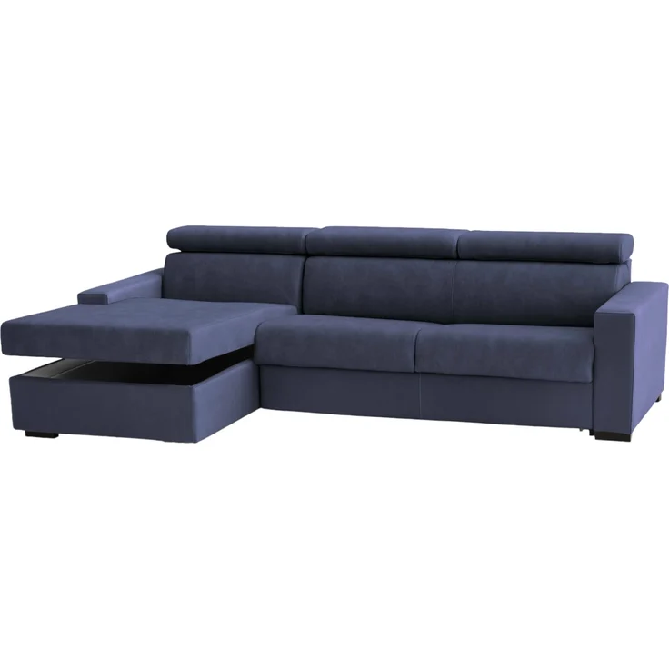 Dmora Sofa mit Halbinsel Aryaly, Stoffsofa, Chaiselongue mit linkem Container, schmale Armlehnen, 100 % Made in Italy, 260 x 95 x 85 cm, Blau – Bild 6