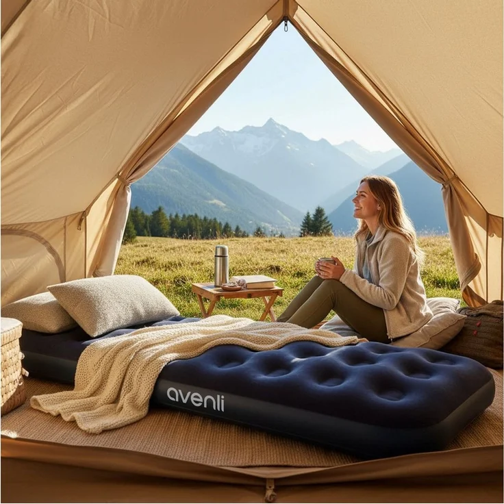 Avenli Luftmatratze Luftbett Camping für 1 Person blau 191x73x22cm Single-Size, (aufblasbar Ideal als Reisebett oder Isomatte, 1-St, für Indoor und Outdoor mit beflockter Oberfläche), Campingmatratze ohne Pumpe – Bild 4