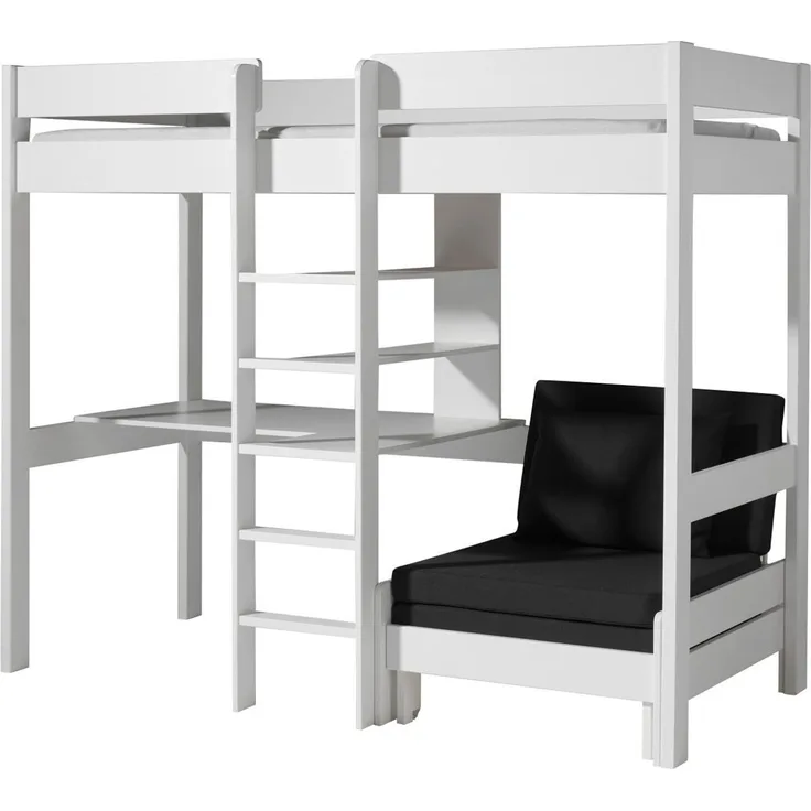 Hochbett mit Schreibplatte und Sesselbett Pino Kiefer Weiß