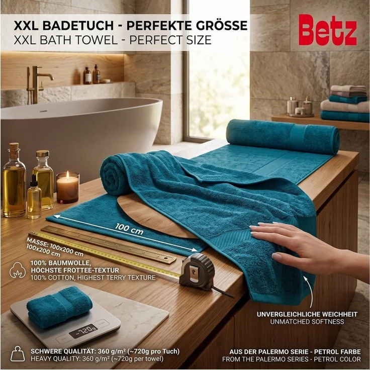 Betz Badetuch XXL 100x200 cm Palermo Saunatuch & Strandtuch Pflegeleicht & saugstark, 100% Baumwolle (1 Stück, 1-St) – Bild 3