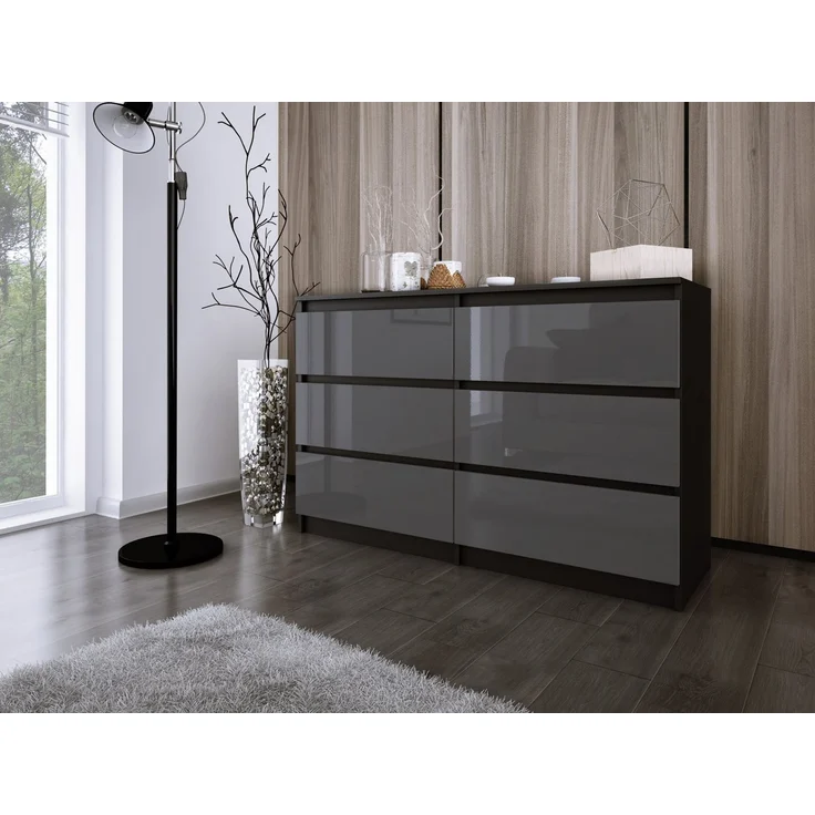 Kommode ZOE mit 6 Schubladen – modern & geräumig Schwarz, Grau Hochglanz – Bild 3