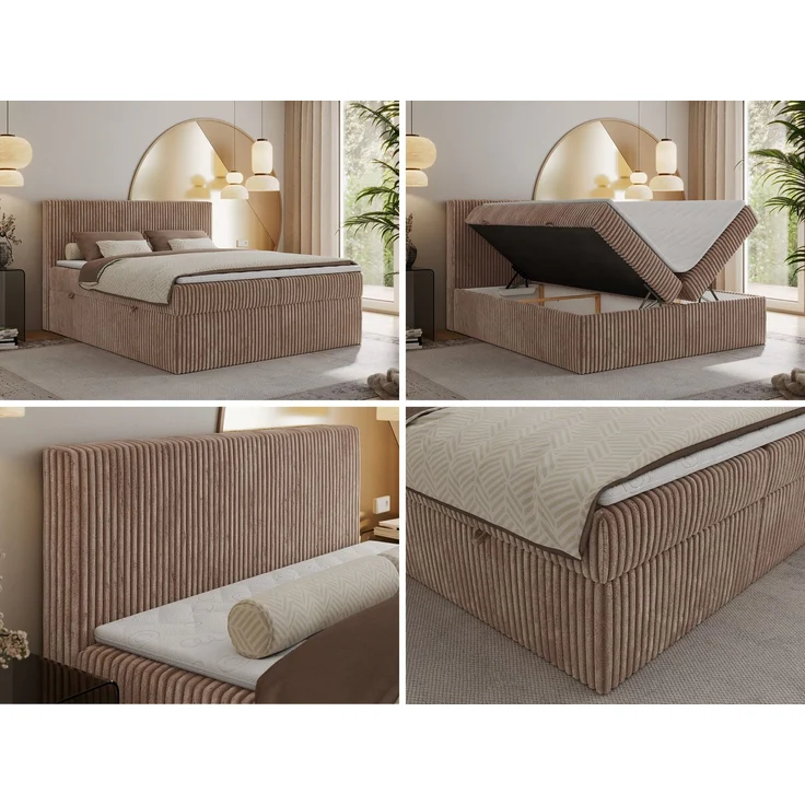 Mks Möbel 'Tiliano' Boxspringbett mit Kopfteil und Topper, Braun, 180x200 cm, H4 – Bild 2