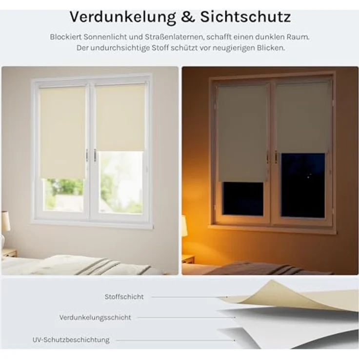 WOLTU Verdunkelungsrollo Thermorollo ohne Bohren 70x130 cm, Beige – Bild 2