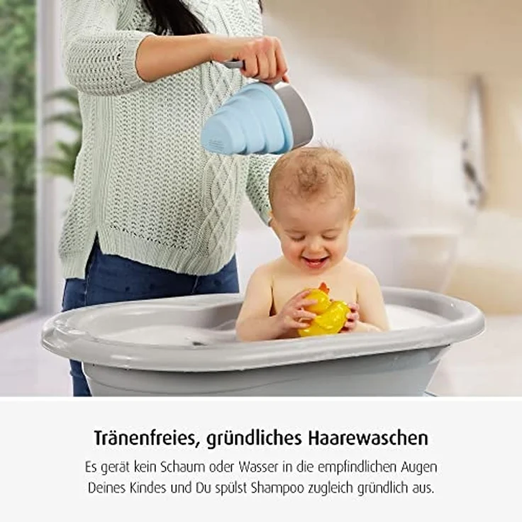 reer MyHappyBath Cup - Haarwaschbecher, Ermöglicht dir das Haarewaschen deines Babys ohne tränen, Flexibler Becher zum einklappen und griff entfernung - optimal für Reisen durch großer Platzersparniss – Bild 2