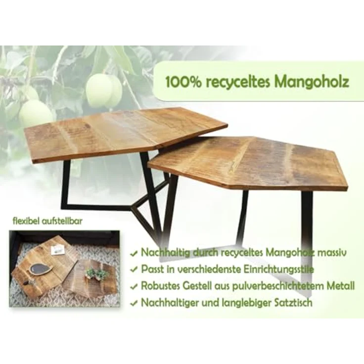 Amagohome Couchtisch Couchtisch Set 2 Stück Wohnzimmer Beistelltisch Satztisch Gestell Meta – Bild 5