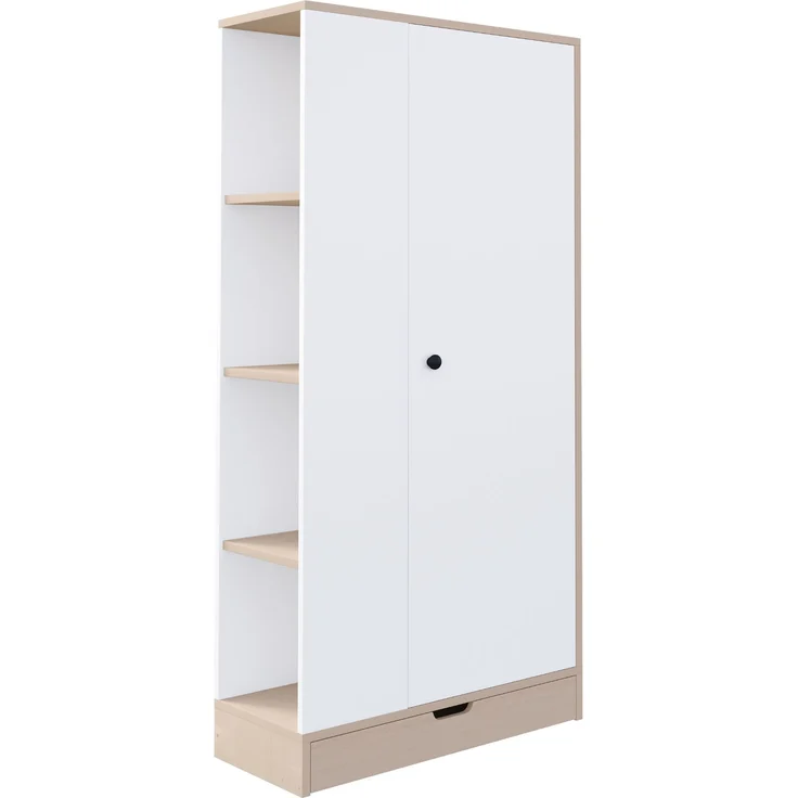 Merax Kleiderschrank 70*40*170cm, Eintürige Ausführung, mit Einlegeböden und Schubladen, Naturholzfarbe + Weiß – Bild 8