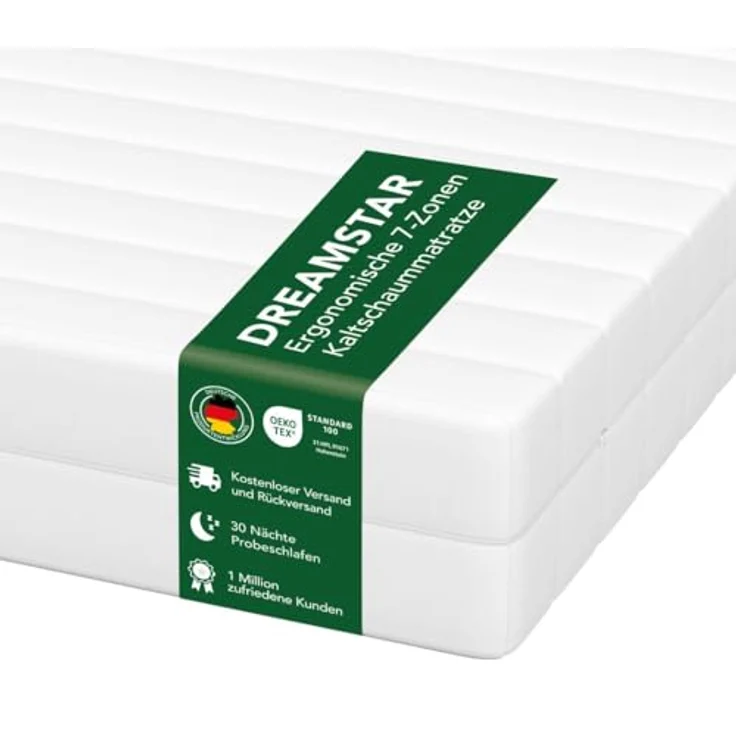 DREAMSTAR Easy Flex | ergonische 7-Zonen Kaltschaummatratze | Öko-Tex Zertifiziert | Härtegrad 2 und 3 (H2 & H3) | Rollmatratze 21 cm | Made in EU I 140x200 cm – Bild 2