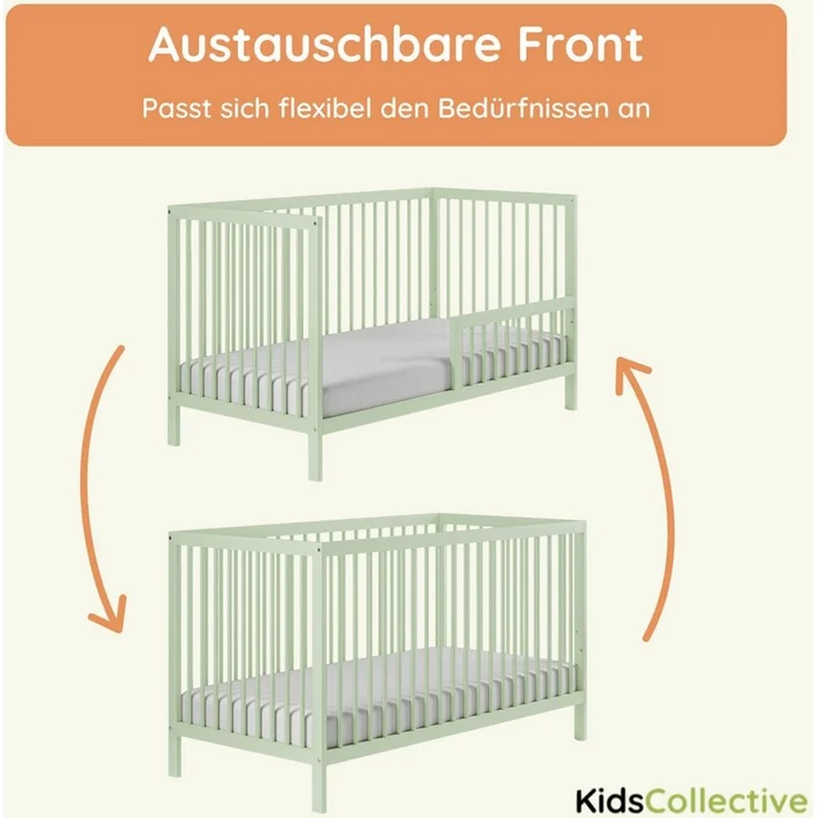 Kids Collective Babybett Kinderbett Gitterbett Baby Bett mit Rausfallschutz 60x120 70x140, stabiles Buchenholz, made in Europe 60x120 cm Grün – Bild 4