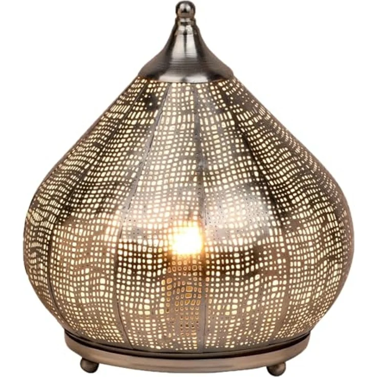 Marrakesch Orient & Mediterran Interior Nachttischlampe Orientalische Deko Tischlampe Nachttischlampe Lampe Jamiel Silber, Leuchtmittel nicht im Lieferumfang enthalten, Handarbeit – Bild 1