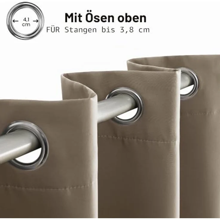 Deconovo Verdunkelungsvorhänge, wärmeisolierend, kälteisolierend, modernes Design mit Ösen, Vorhänge für Jungenzimmer, 107 x 138 cm (Breite x Höhe), Taupe, 2 Stück – Bild 7