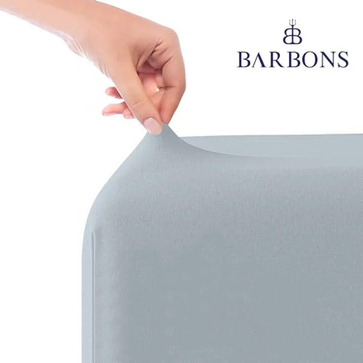 BARBONS Spannbettlaken 140x200 cm - 100% Baumwolle Spannbettlaken, Oeko-TEX Zertifiziert, Bettlaken Jersey, Spannbetttuch, Matratzenhöhe bis 25 cm (Hellblau - 140x200) – Bild 3