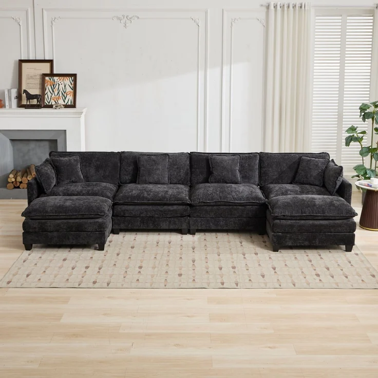 ZUBALIYA Sofa mit LED - Beleuchtung, mit Chenille - Bezug, mit Cordbezug, modular aufgebaut, aus Chenille, für Wohnzimmer und Apartments – Bild 11
