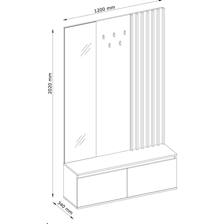 Lomadox Garderoben-Set DAVIS-166, (Spar-Set, 2-St, Kommode Garderoben Kombination), Eiche graphit Lamellen-Design grifflos modern – Bild 6