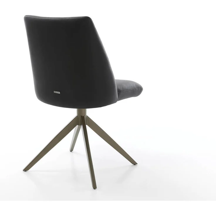 Drehstuhl Elso-Flex Echt-Leder Schwarz Kreuzgestell breit Effektfinish Titan 360° drehbar Taschenfederkern – Bild 5