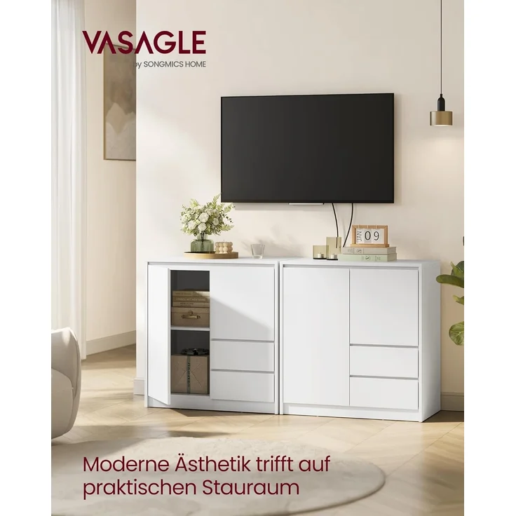 VASAGLE Kailyn Collection – Sideboard, Aufbewahrungsschrank mit Türen, 2 Schubladen und verstellbarem Einlegeboden, 40 x 70 x 74,5 cm, für Wohnzimmer, Küche, Arbeitszimmer, Wolkenweiß BBK243W01V1 – Bild 2