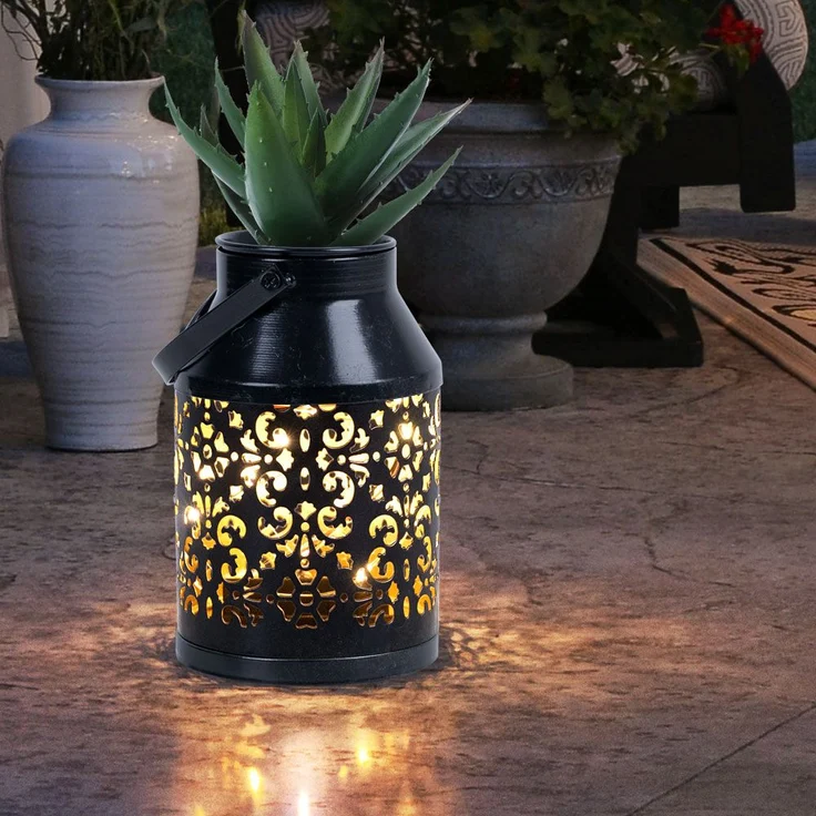 2x LED Solarleuchte, schwarz, Pflanzgefäß, H 16 cm – Bild 3