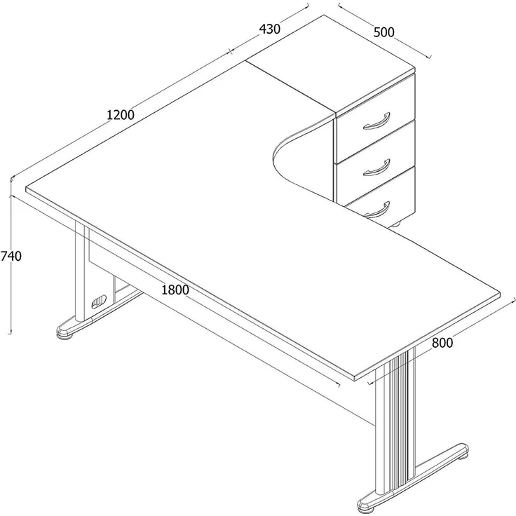 Schreibtisch Set Dona, grau Dekor, inkl. Schreibtisch inkl. Container mit 3 Schüben, rechts gwinkelt, Aktenschrank – Bild 3
