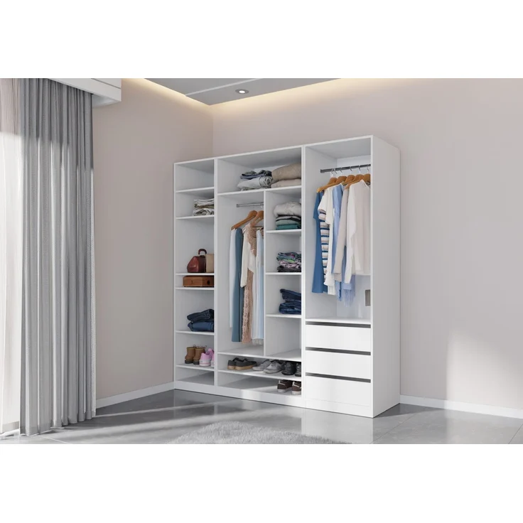 Marmex Möbel TRES 03B offener Schlafzimmerschrank mit Kleiderstange und Einlegeböden, Garderobenschrank ohne Türen, laminierte Spanplatte, weiß, 80x206x51 cm – Bild 5