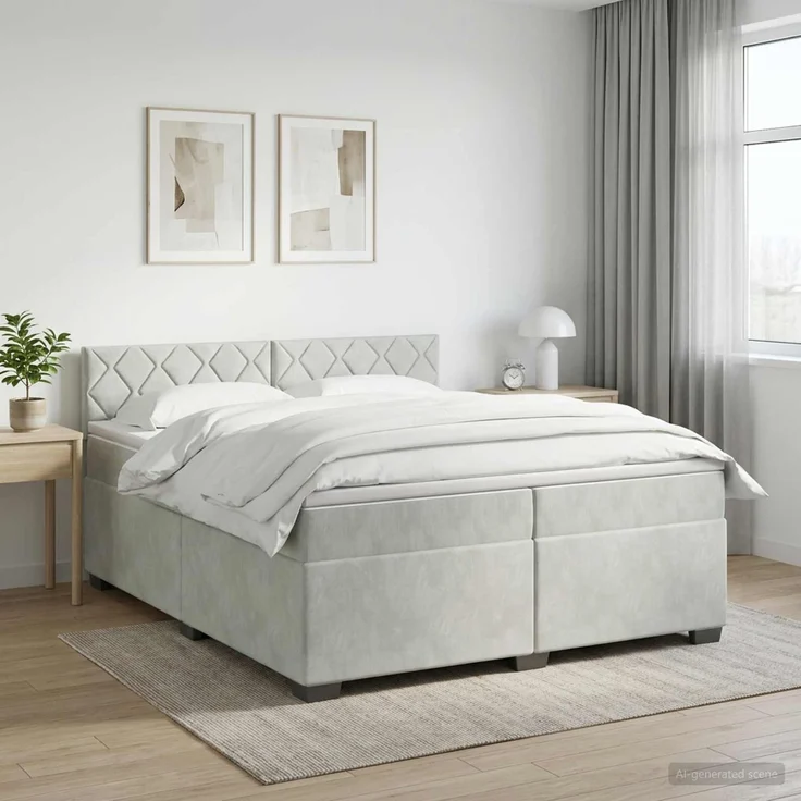 vidaXL Boxspringbett mit Matratze Hellgrau 200 x 200 cm Samt 3450788 – Bild 1
