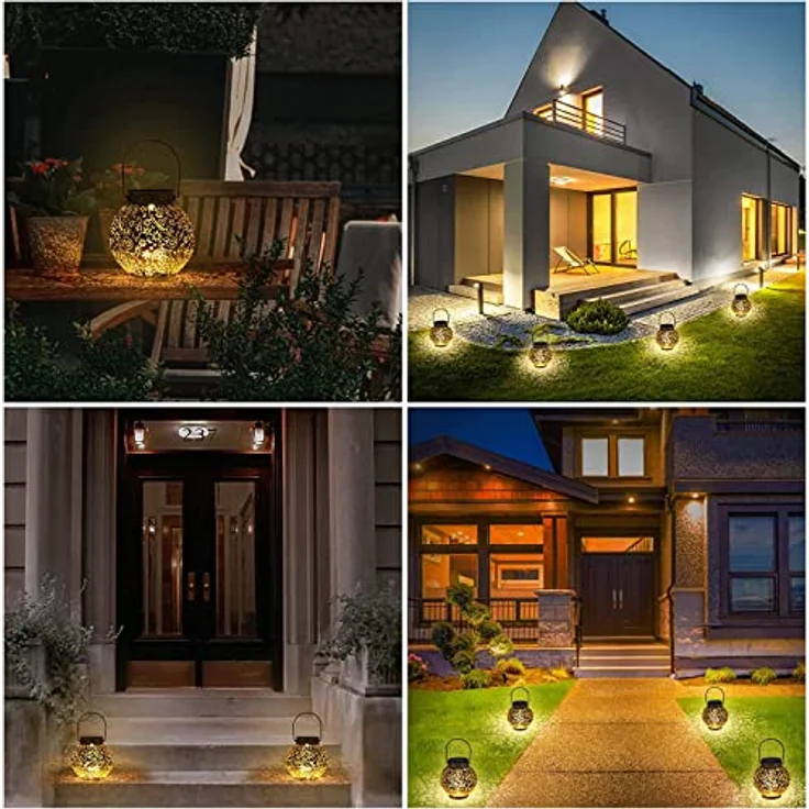 Solarlaterne für Außen, 2 Stück Solarlampen Balkon Deko, Outdoor IP65 Wasserdicht Gartendeko für Draußen, LED Vintage Laterne Hängend für Veranda, Garten Dekorationen Terrasse Rasen Hof Gehweg – Bild 10