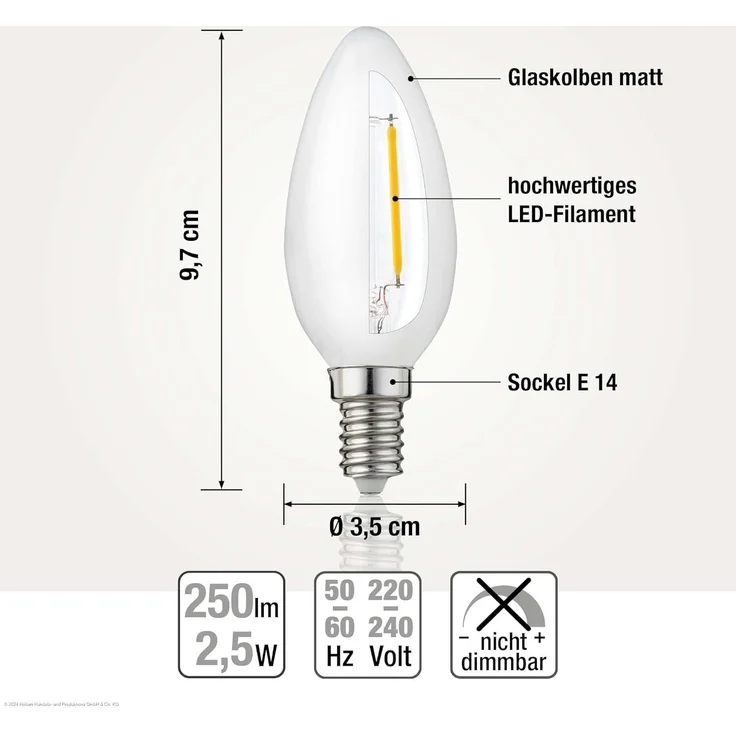 hellum LED Glühbirne E14 Kerzenlampe warmweiß, 3 Stück, 2,5W, E14 LED warmweiß mit 250 Lumen, Leuchtmittel ersetzt 25-Watt Glühbirne, C35, 2700 Kelvin matt, 220216 – Bild 5
