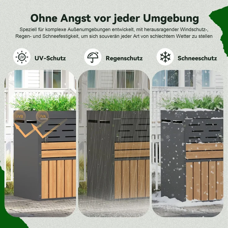 Flieks Outdoor Mülltonnenbox mit Pflanzablage, Einzelne 66×80×128 cm, 1-türiger Outdoor Aufbewahrungsschrank aus Stahl, anthrazit – Bild 8