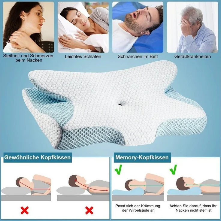 LETGOSPT Kopfkissen Orthopädisches Kissen Ergonomisches Nackenstützkissen aus Memory Foam, Seiten, Rücken, Bauchschläfer, für Unterstützung Kopfkissen gegen Nackenschmerzen Antischnarch – Bild 2