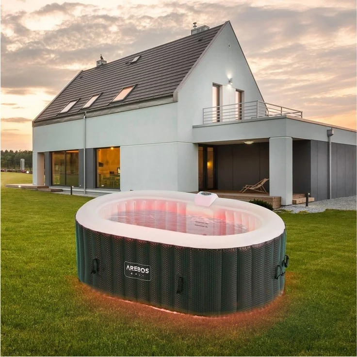 Arebos Whirlpool BALI aufblasbar für 2 Personen mit 90 Massagedüsen, (Komplett-Set, mit LED-Beleuchtung, 190 x 120 cm), für Outdoor & Indoor – Bild 5