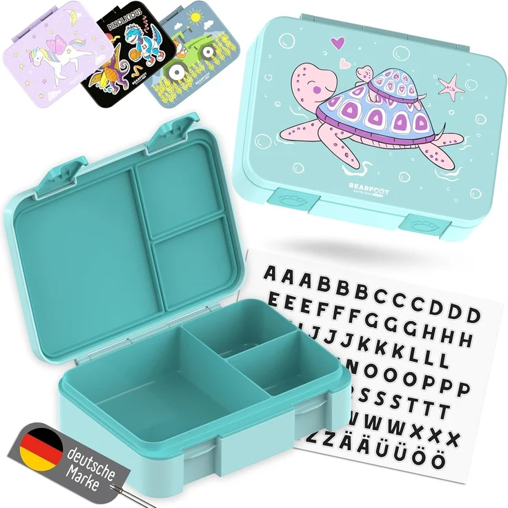 BEARFOOT Lunchbox Brotdose mit Fächern, leicht & auslaufsicher - Schildkröte, PP, ABS, Silikon, Kindergarten und Schule - Mädchen und Jungen, Vesperbox, Snackbox – Bild 1