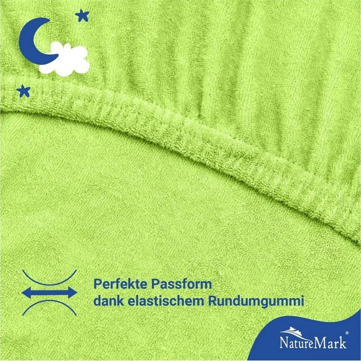 NatureMark Spannbettlaken Frottee Spannbettlaken, 80% Baumwolle / 20% Polyester, Gummizug: rundum, (2 Stück), 2er Set Kinder Spannbettlaken Frottee, Spannbetttuch 80% Baumwolle / 20% Polyester, für Babybett und Kinderbett, 70x140 cm - Apfel grün – Bild 2