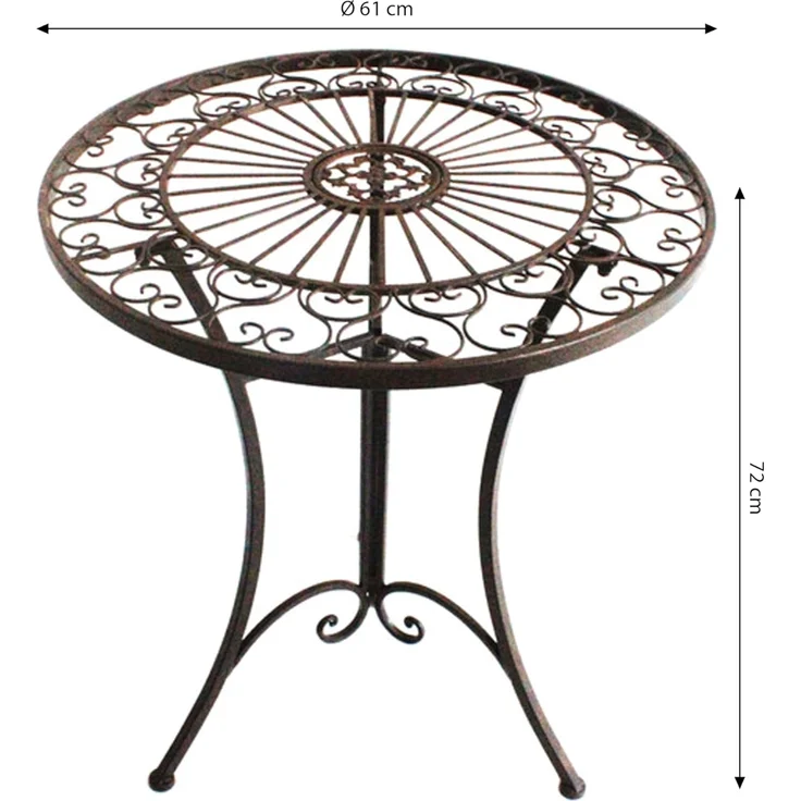Dehner Gartentisch Antik, Balkontisch wetterfest, Dekotisch Indoor / Outdoor, ca. Ø 61 cm Höhe 72 cm, Eisen, dunkelbraun – Bild 3